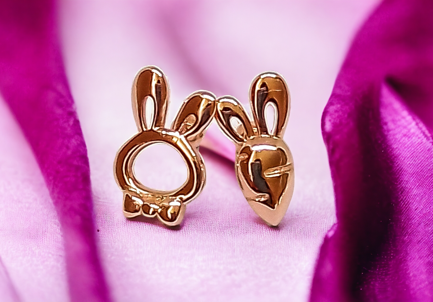 Rabbit and Carrot Gold Stud Earrings