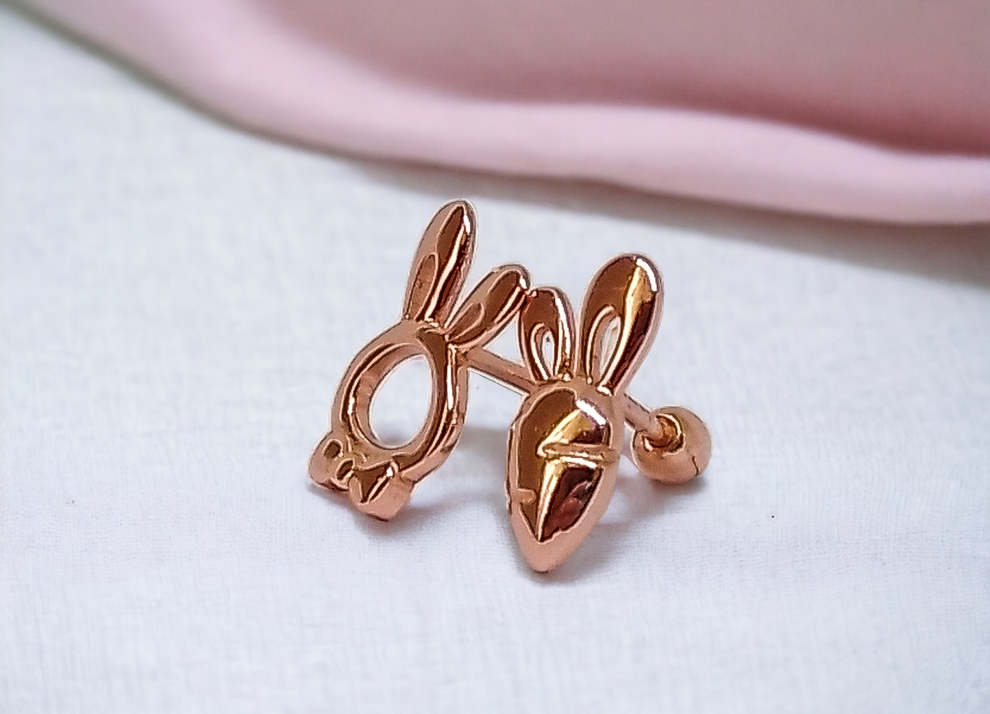 Rabbit and Carrot Gold Stud Earrings