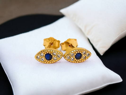 Turkish Evil Eye Marquise Gold Stud Earrings