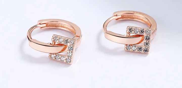 Cleo Square Crystal Rose Gold 10MM Hoop Earrings