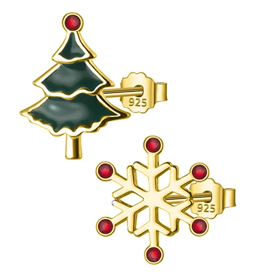 Christmas Snowflake Gold Stud Earrings